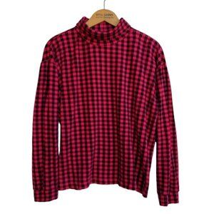 VTG 90s Pink Buffalo Plaid Turtleneck Size XL Puff Sleeve Cropped High Sierra